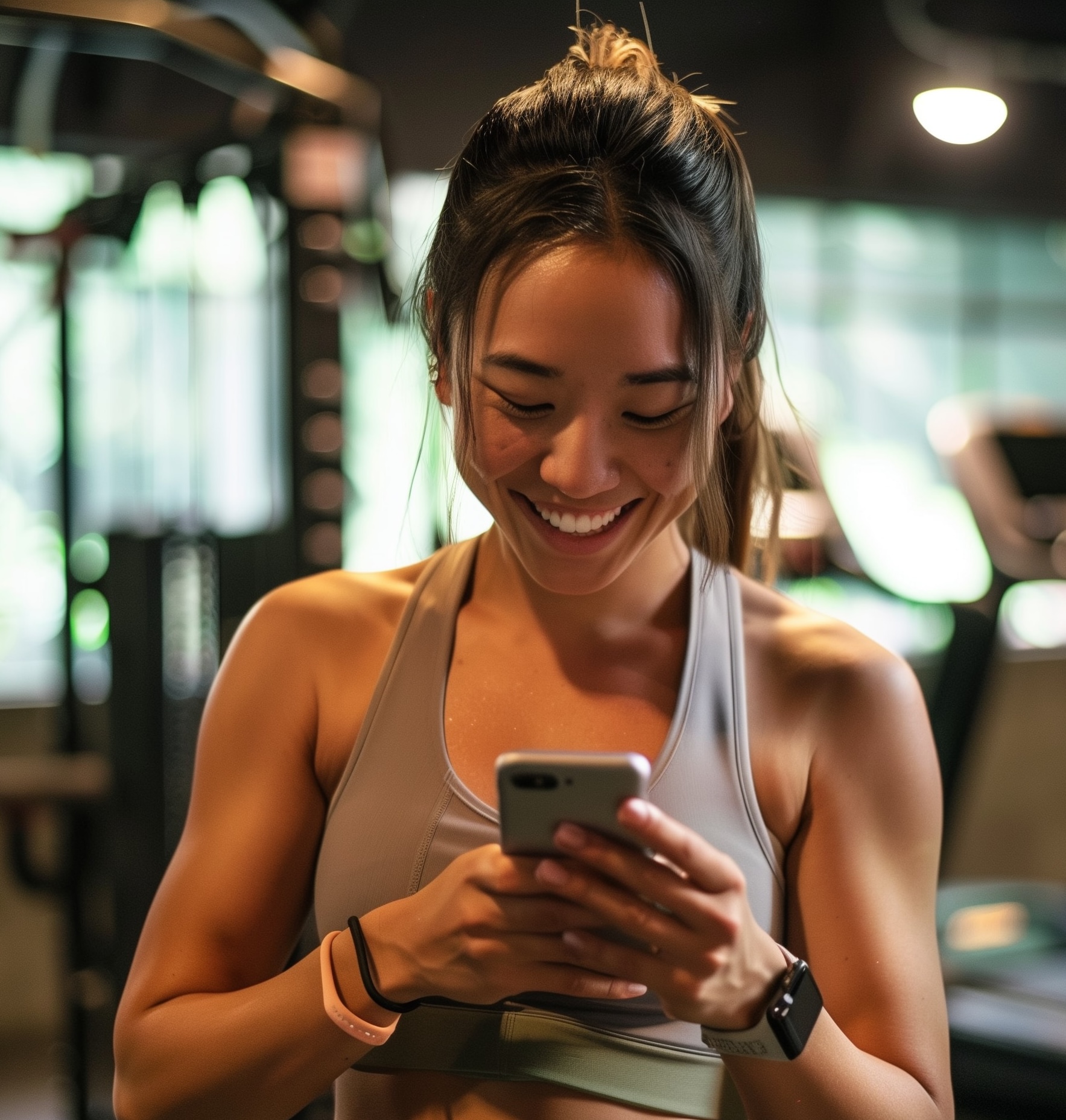 Woman using her smartphone to access health coaching services.
